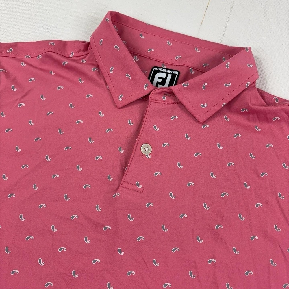 FootJoy Golf Polo Shirt Mens L Pink Paisley Athletic Fit Stretch Short Sleeve